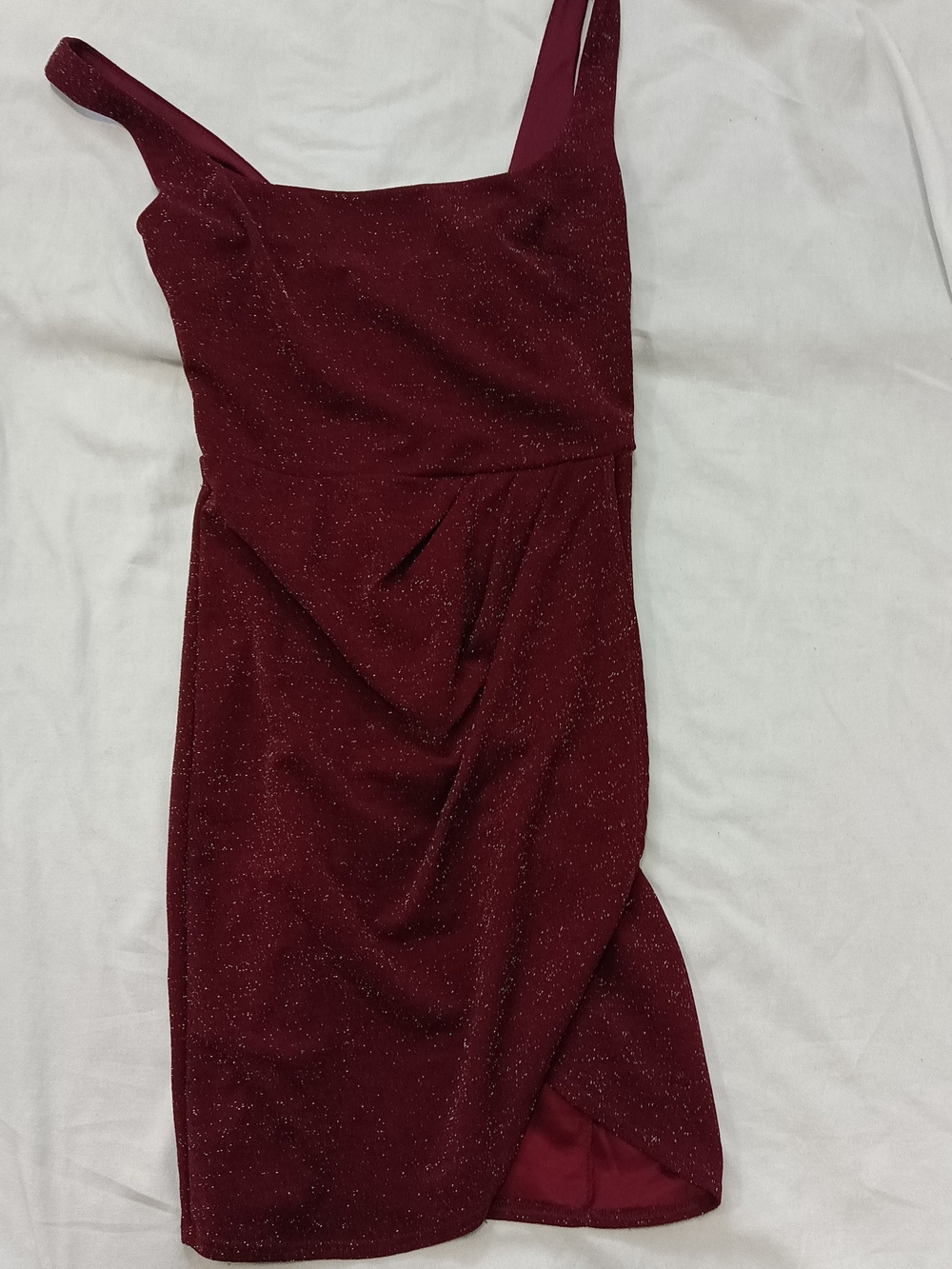 Francesca's Collections Small Sparkling Burgundy Wine Mini Faux Wrap Dress